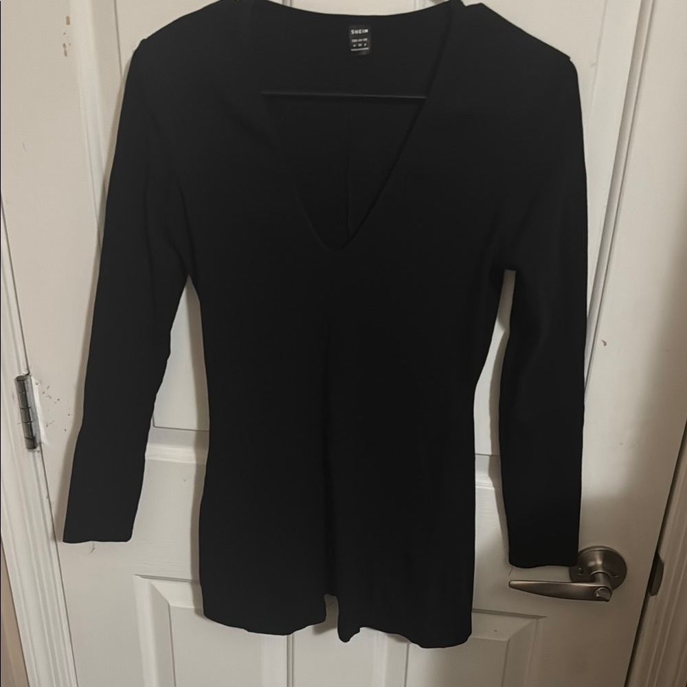 Black V-Neck Women's Top